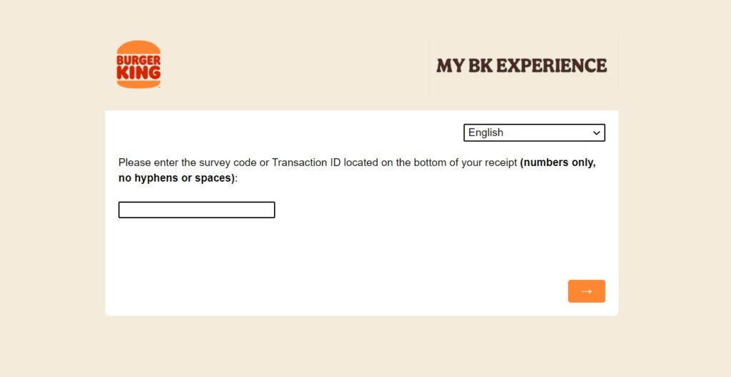 enter survey code and transection id for my bk experience survey