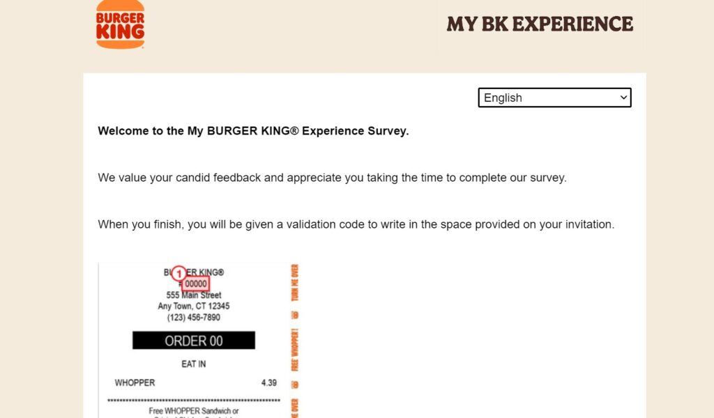 burger king survey homepage